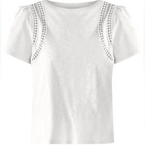 CROWN & IVY Cotton Tee “Puff Sleeve” Top w/ Eyelet Embellishments WHT Size Small